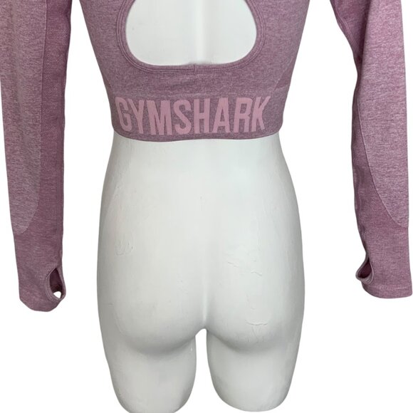 Gymshark Flex Sports Long Sleeve Crop Top S Light Purple Marled Thumb Hole Logo - Picture 9 of 11